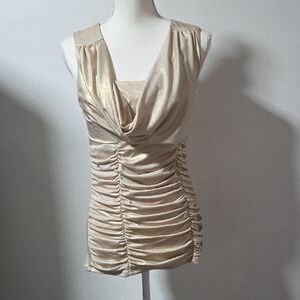 XOXO Shimmering Cream/Gold Ruched Sleeveless Blouse Size Large